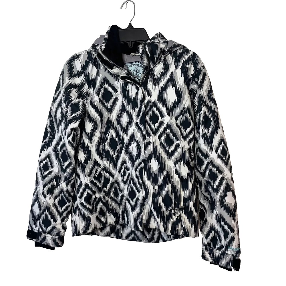 Obermeyer‎ Jade Faux Fur Hooded Jacket Womens L Black White Full Zip Pockets